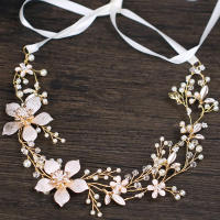 Diadema De Boda Elegante Tiara Con Perlas Y Flores Joyería Para El Cabello De Novia Metálica Dorada Hecha a Mano Accesorios De Cabello Para Mujeres - details 6