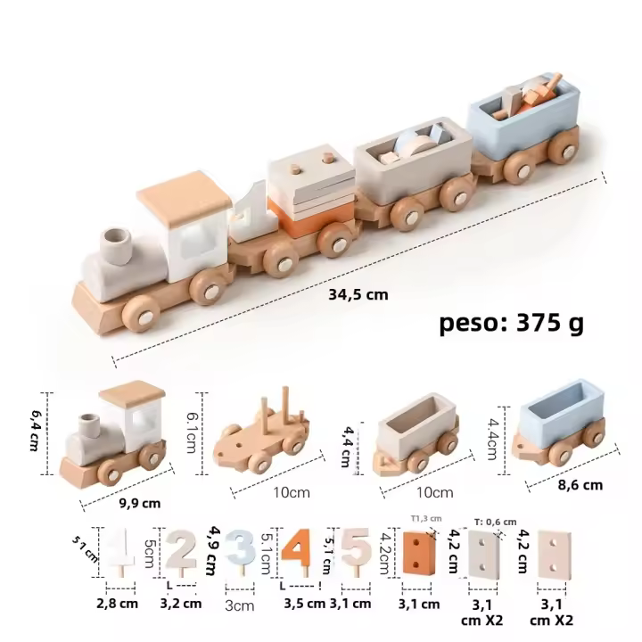 Juguete Educativo Montessori De Madera Para Bebés: Tren De Pilastras Para El Aprendizaje Temprano Y Fotografía Regalo De Cumpleaños Para Recién Nacidos - 1