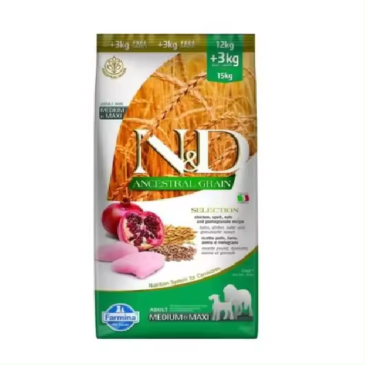 Farmina N&D Dog Selection Ancestral Medium Maxi con Pollo 15kg - Pienso para Perros Medianos y Grandes - 12 + 3kg GRATIS - 1