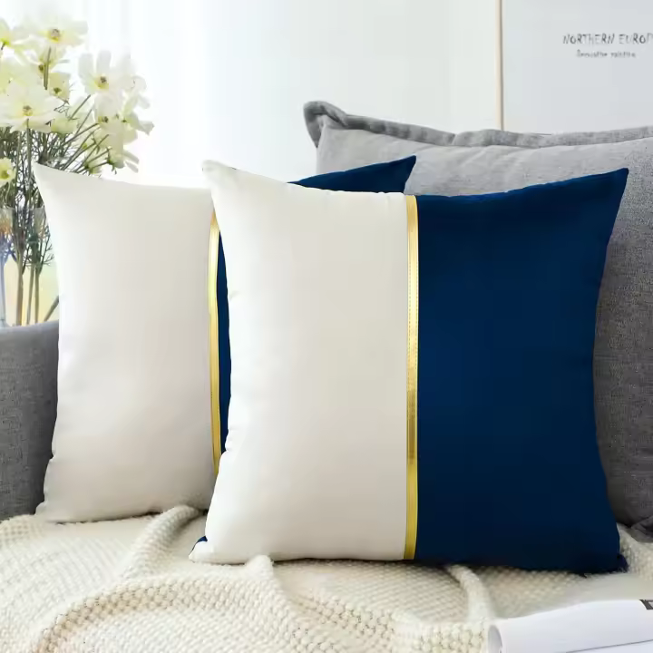 Juego de 2 fundas de almohada de terciopelo para sofá, coche, dormitorio, funda de cojín decorativa de lujo con costuras de cuero minimalista, 45 x 45 cm - 1