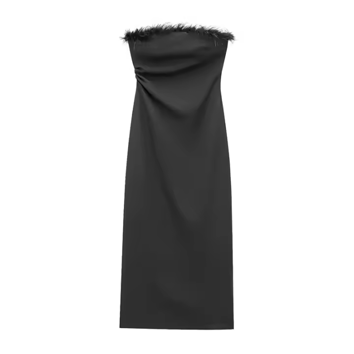 Elegante Vestido Largo de Pluma Sin Espalda Estilo Sexy para Mujeres Perfecto para Fiestas - 1