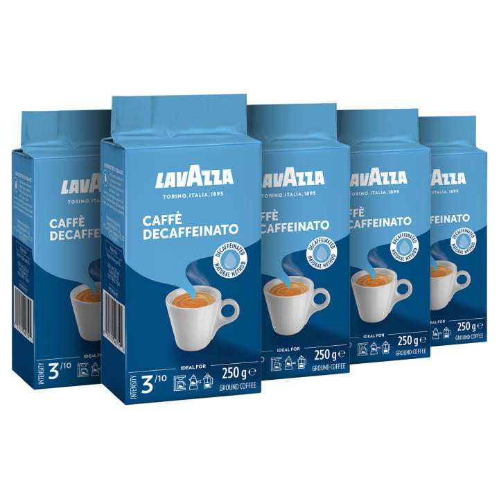 Lavazza,CaffèDecaffeinato,CaféMolidoDescafeinado,5Paquetesde250g,IdealparaCafeteraItaliana,deFiltroyFrancesa,conNotasAromáticasdeFrutosSecos,ArábicayRobusta,Intensidad3,TuesteMedio|Miravia