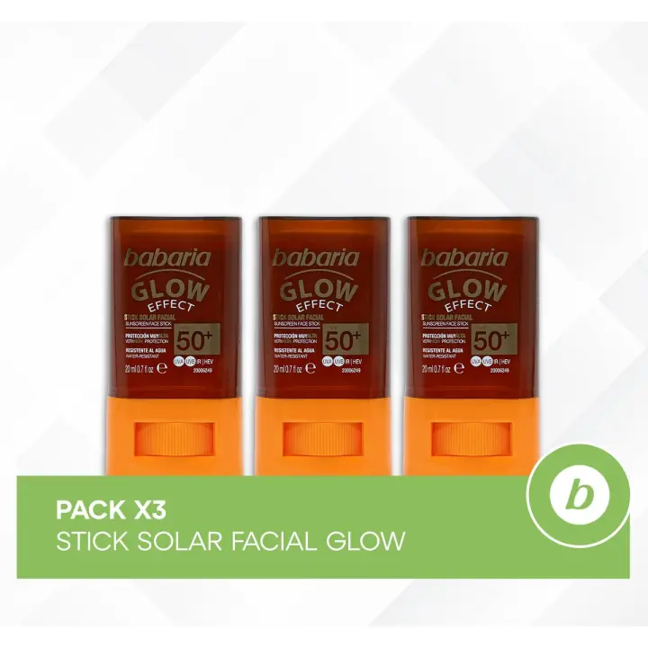 Babaria Pack 3x Stick Solar Facial Glow SPF50+: Protege, Broncea y Aporta Efecto Glow para una Piel Brillante y Luminosa 20ml - 1