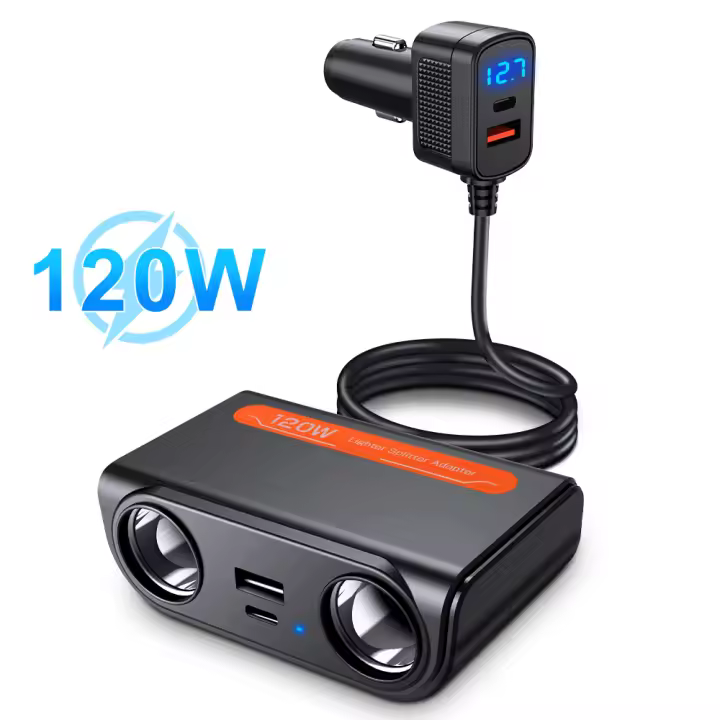Adaptador De Encendedor De Coche Anchtek 120W Con USB Carga Rápida Plug Splitter Puertos LED Voltímetro Accesorios Eléctricos Para Automóvil - 1