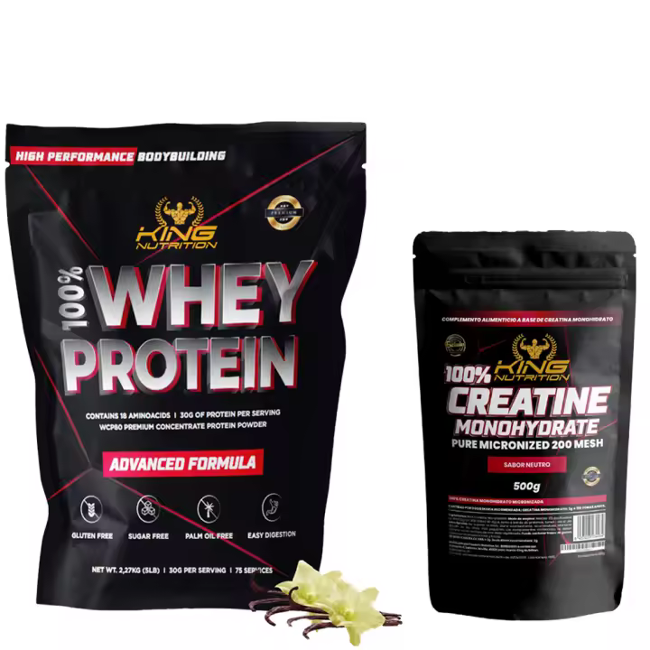 100% Whey Protein 2.27Kg King Nutrition Proteina Concentrada + Creatina monohydrate neutra 500gr - 1