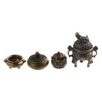 Brass Pocket Lotus Jiuding Incense Burner Hollow Mini Incense Holder Garden Statue Sculpture from Mainland China - details 7