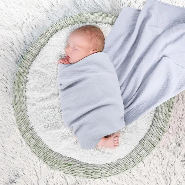 Conjunto de tres piezas de manta de muselina de hilo de algodón para bebé, toalla envolvente para recién nacido, manta de hilo de seis capas para niño y niña - 1