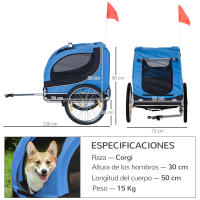 PawHut Remolque Bicicleta Perros Mascota 1 Bandera 8 Reflectores Remolque Bici 130x73x90 cm - details 2