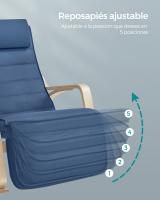 Mecedora acolchada ajustable con reposapiés, patas de ángulo 5 grados, carga 150 kg, disponible en amarillo, azul, beige, gris claro, gris oscuro y negro - details 11