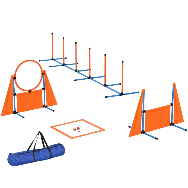 PawHut Set de Entrenamiento de Agilidad para Perros de 6 Piezas Juego de Agilidad para Perros con Piquetes para Slalom Zona de Reposo Valla Anillo de Salto y Pelotas Naranja - 1