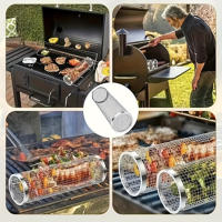 Cesta De Barbacoa Portátil En Red De Acero Inoxidable Redonda Para Camping Al Aire Libre Con Tubo De Malla BBQ - details 5