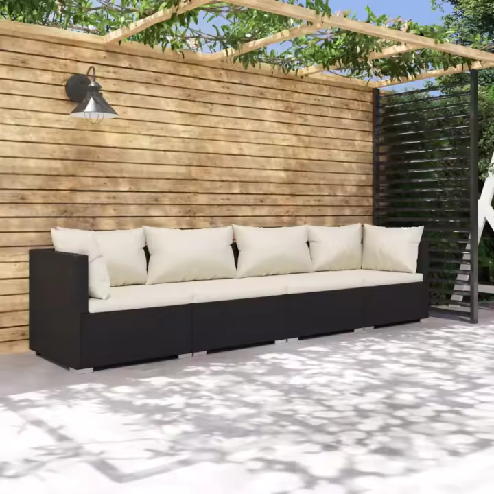vidaXL Set de muebles de jardín 4 pzas y cojines ratán sintético negro - 1
