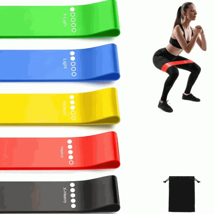 IMAXWAVE Set de 5 Bandas Elásticas de Resistencia para Musculación y Fitness con Bolsa de Almacenamiento - Bandas de Ejercicio para Entrenamiento, Estiramientos, Piernas, Glúteos - Multicolor - 1