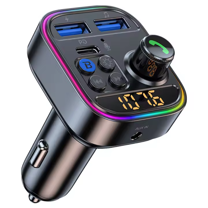 Transmisor FM Bluetooth Coche, Manos Libres Inalámbrico Reproductor MP3 Coche,QC3.0&PD 30W Carga Rápida, Soporte Memoria USB - 1