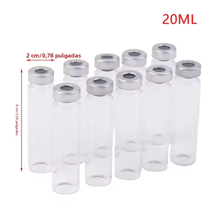 10 Pack De Vialones De Vidrio Transparente De 5/10/20ml Con Puerto De Inyección Auto Curable Para Educación - 1