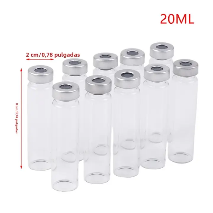 10 Pack De Vialones De Vidrio Transparente De 5/10/20ml Con Puerto De Inyección Auto Curable Para Educación - 1