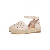 HLUNA - Sandalias Alpargatas con plataforma Diseño de Encaje Beige y Dorado Oro - Puntera cerrada talón cubierto con pulsera al tobillo de hebilla - fzf23-67 FZL24-33 FZL-008 - details 3
