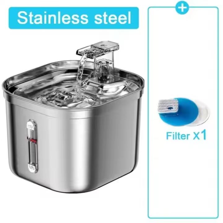 Fuente de acero inoxidable con marca de agua para gatos, dispensador automático de agua, filtro con Sensor, bomba Ultra silenciosa - 1