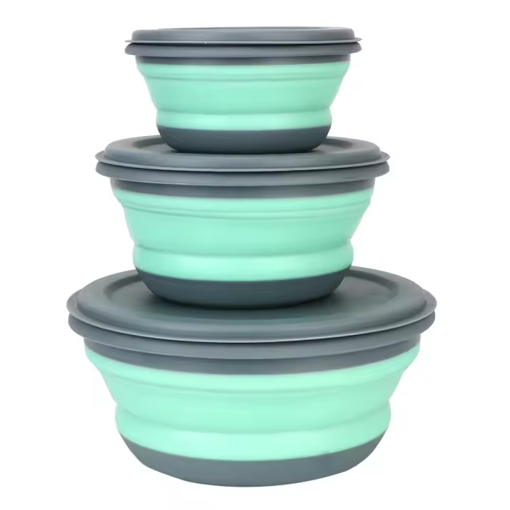 Tazas De Silicona Plegables 3 Piezas Con Tapa Set De Bollos Portátiles Para Almuerzo Eco-amigables Tamaño round - 1