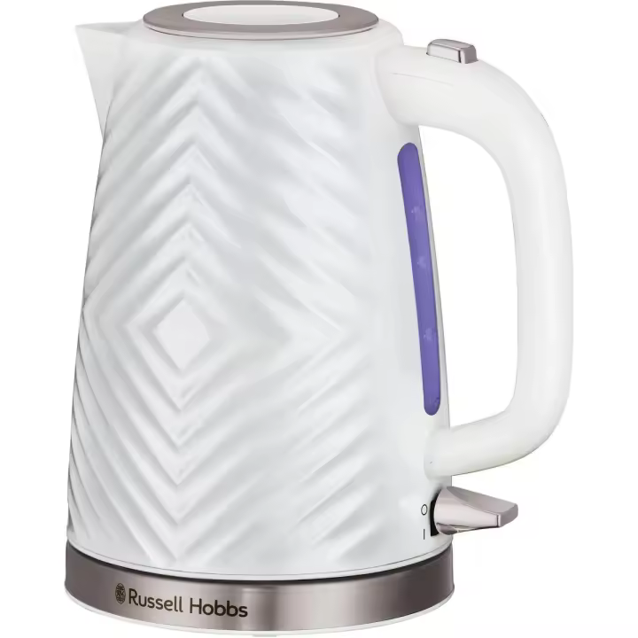Russell Hobbs Hervidor Groove Blanco 26381-70 - diseño con textura, detalles en acero inoxidable cepillado, capacidad de 1,7 L, zona de ebullición rápida, vertido perfecto, base de 360°, iluminación interna azul - 1