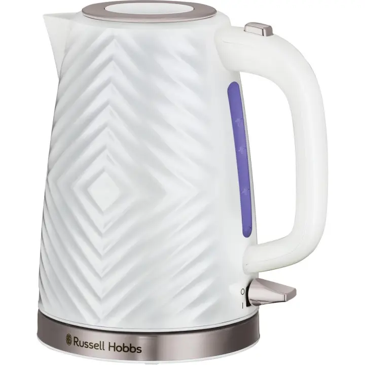 Russell Hobbs Hervidor Groove Blanco 26381-70 - diseño con textura, detalles en acero inoxidable cepillado, capacidad de 1,7 L, zona de ebullición rápida, vertido perfecto, base de 360°, iluminación interna azul - 1