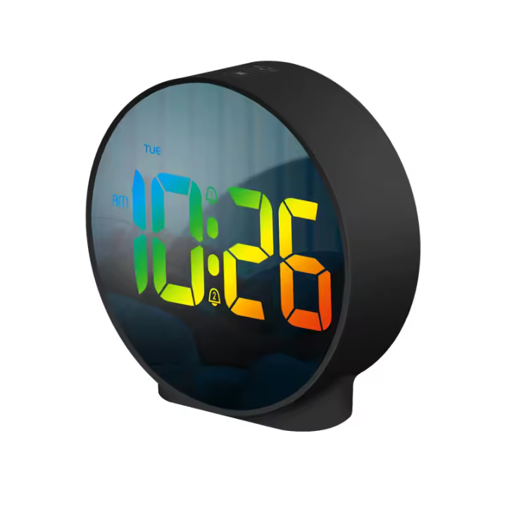 Reloj De Alarma Digital LED Viaje Dual 12/24H Snooze Mostrador Bedside Moderno Circular Pantalla LED Reloj De Mesa - 1