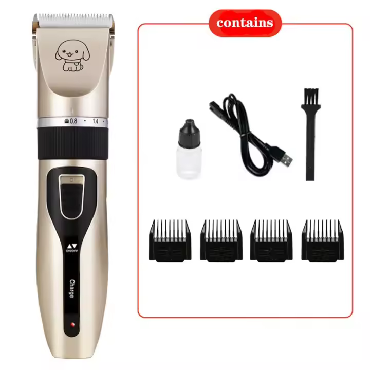 Artículosparamascotas Recortadora de pelo silenciosa para perros con accesorios Set Oro/Negro - 1