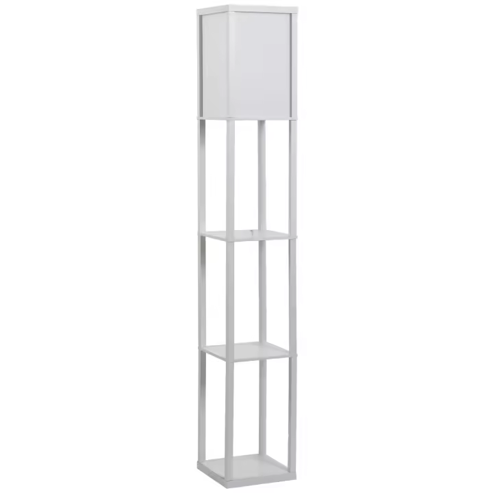 HOMCOM Lámpara de Pie de Madera con 3 Estantes de Almacenaje para Bombilla E27 Potencia Máx. 40W Lámpara Moderna para Salón Dormitorio 26x26x160 cm - 1