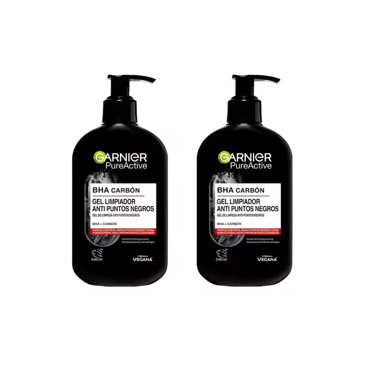 Garnier | Duplo Pure Active Gel limpiador Anti Puntos Negros con Carbón y Ácido Salicílico purifica intensamente los poros y reduce puntos negros 2x250ml - 1