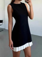 Vestido Mini Elegante Para Mujer Vestido Sin Mangas De Encaje Patchwork Para Oficina Y Comercio Estilo De Calle Alto Vestidos Slim Para Mujer - details 2