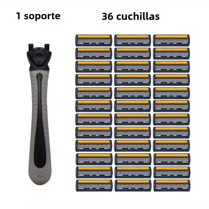 Paquetes De Varias Cubetas Cuchillas Tríples Antideslizantes Para Hombres Afeitado Viajes Raseros Manuales Recargables - 1