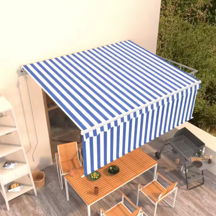 vidaXL Toldo automático retráctil con persiana azul y blanco 4,5x3 m - 1