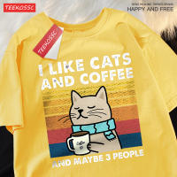 Camiseta De Algodón I like Cats And Coffee Para Hombres Y Mujeres Camiseta Hip Hop Suelta De Cuello Redondo Moda Streetwear Para Pareja - details 15