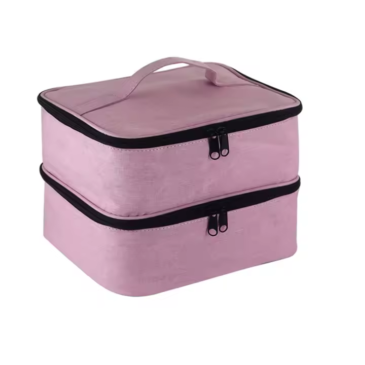 Esaltes Bolsa de Uñas, Organizador Pintauñas de Almacenaje Portátil de Doble Capa, Estuche Manicura Grande para Lámpara de Uñas y Accesorios, Neceser de Viaje (Rosa) - 1