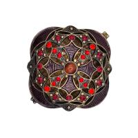 Cajita decorativa estilo vintage de metal con brillantes incrustados y motivos geométricos multicolor 6 x 6 cm aprox. con tapa con imán - diseño elegante - materiales de calidad robusta y exquisita mano de obra - ideal para decoración o regalo - details 5