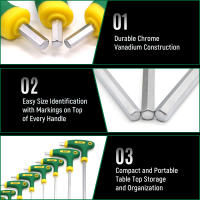 Juego De Llaves Allen T-Handle Metrás 10 Piezas Con Mango Largo Y Estuche De Almacenamiento Conveniente Herramienta Doble Fin De Acero Cr-V - details 6