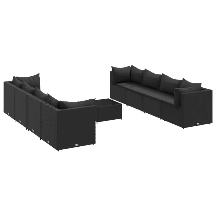 vidaXL Set de muebles de jardín 9 pzas y cojines ratán sintético negro - 1