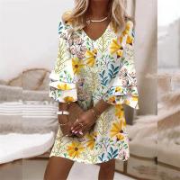 Vestido De Estilo Dulce Con Estampado De Flores Botánicas Para Mujer Manga Larga V Cuello Pullover A-Line Oficina Comercial - details 17