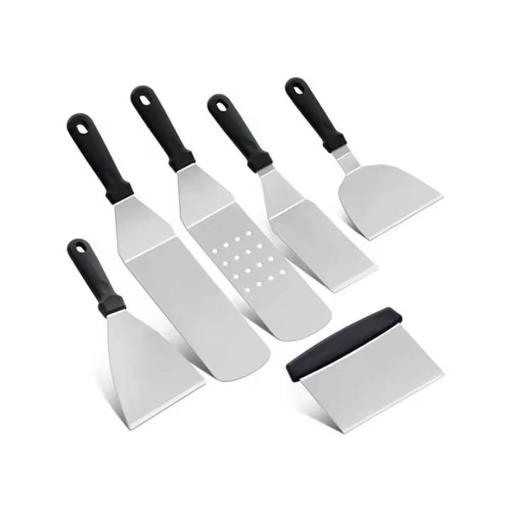 SOMY Utensilios para Barbacoa, Juego de 6 espátulas de Cocina de Acero Inoxidable, espátula para Asar, raspado de panqueques, Teppanyaki, Herramientas de Cocina, Tijeras - 1