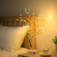 Luz De Noche De Hoja Dorada Con Cable De Cobre Táctil LED Árbol De Navidad Decorativo Con Caja De Batería Y USB Para Decoración De Navidad - details 3