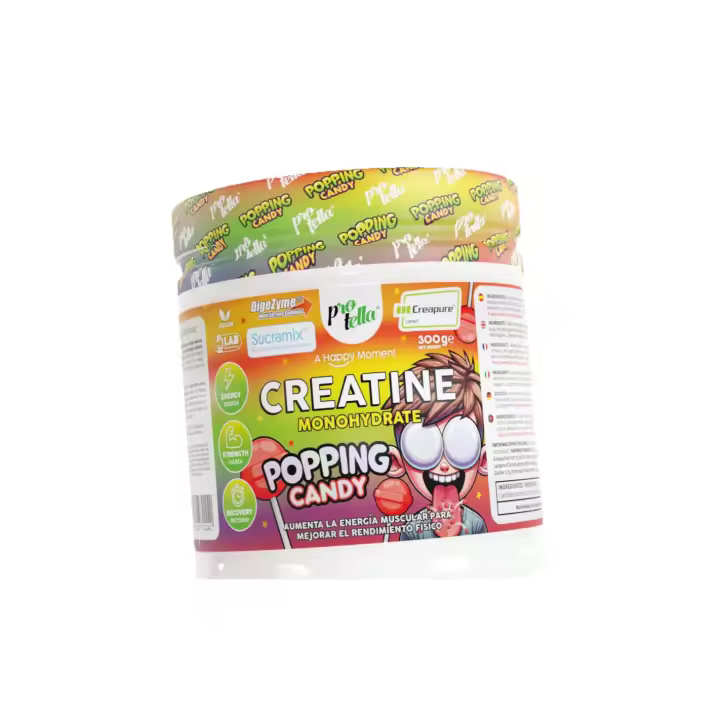 Creatina Creapure Popping Candy 300g – Protella Creapure -Aumento de Fuerza - Energía Sostenida- Recuperación Acelerada - Mejora la Hidratación Celular -  Alto en proteína- Sin aceite de palma - Sin azúcar añadido - Sabor Delicioso - 1