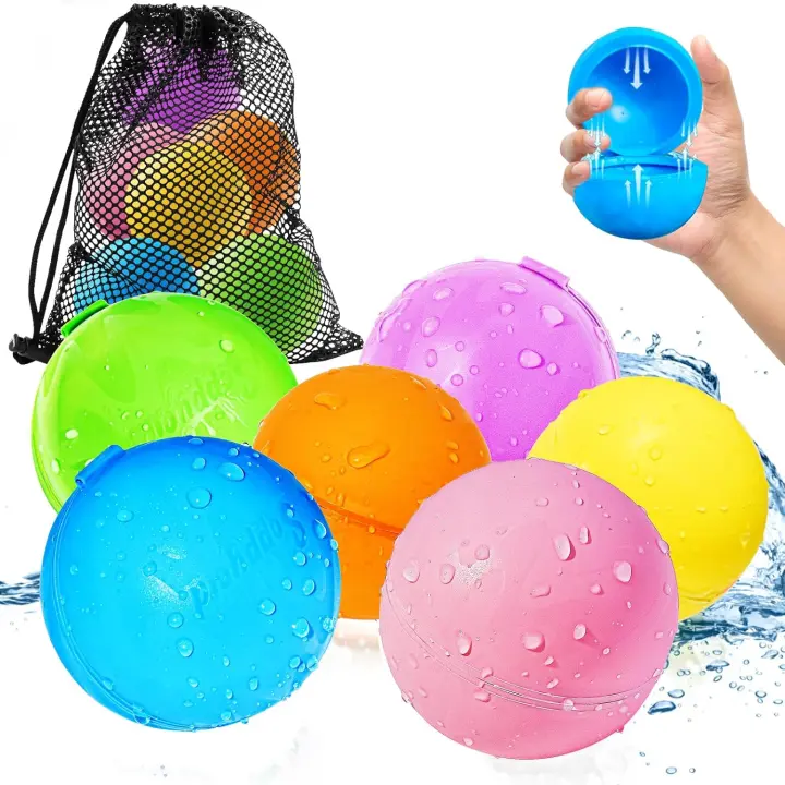Globos de Agua Reutilizables, 6 Piezas Bolas de Agua Recargables Autosellante de Llenado Rápido para Niños y Adultos, Juguetes de Verano Aptos para Exteriores, Piscina, Playa y Fiestas Acuáticas - 1