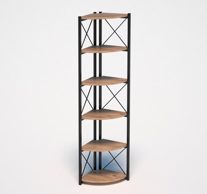 CASA basics Estantería Rinconera de 6 Estantes 160 cm en Madera y Metal Negro, Estilo Industrial, Librería, Mueble Auxiliar, Organizador de Esquina, Ahorro de Espacio, Decoración Moderna, Chipboard Resistente, Fácil Montaje