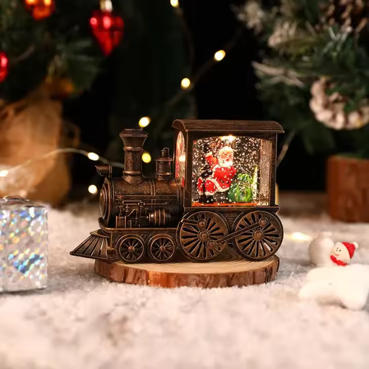 Adorno De Navidad En Caja Con Santa Claus Y Payaso De Nieve Decoración De Mesa Con Bola De Cristal De Tren Figura De Miniaturas De Plástico - 1