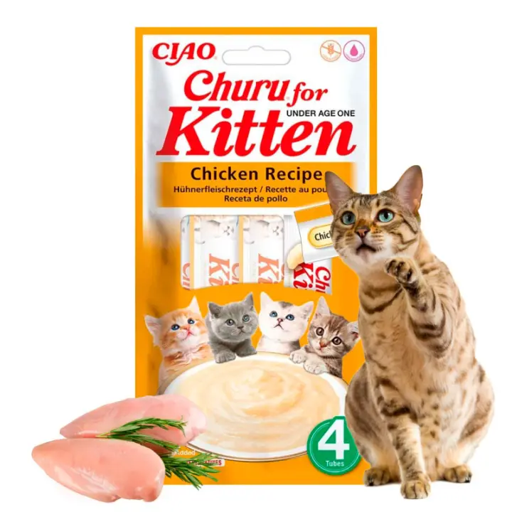 Pack de 3  Churu Kitten Snack Puré Receta De Pollo Para Gatitos 4X14gr - 1