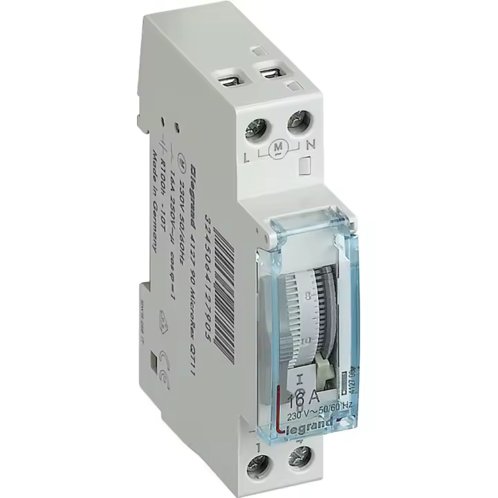 LEGRAND 412790 Interruptor horario programable analógico - Esfera vertical - diario - con reserva de marcha - 16A - Reserva de Trabajo 100H - 230 V - 50/60 Hz - 1