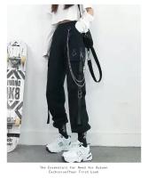 Pantalones De Mujer Estilo Coreano Tendencia Negros Sueltos Primavera Otoño Casuales Cargo High-Waisted Con Bolsillos Y Cierre Elástico - details 5