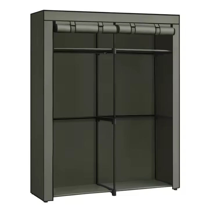 SONGMICS RYG002C02 - Armario, con 2 Barras, Perchero, Funda de Tejido, Plegable, para vestidor y Dormitorio, 43 x 140 x 174 cm, Verde Oliva/Azul Oscuro - 1