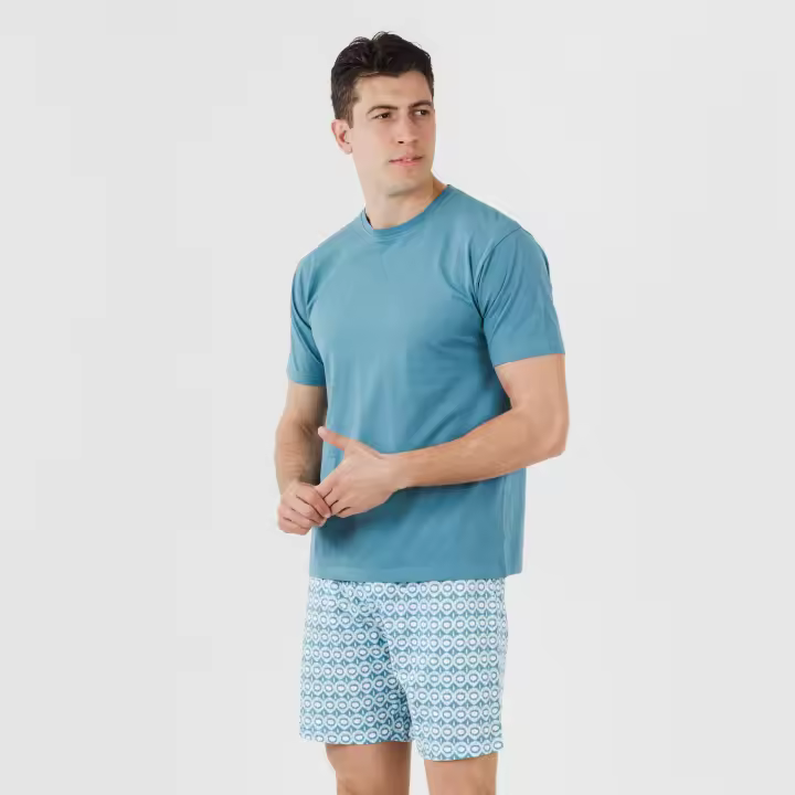 TRAMAS+ Conjunto Pijama Corto Hombre 100% Algodón, Camiseta Manga Corta y Pantalón Corto 100% Algodón. - 1