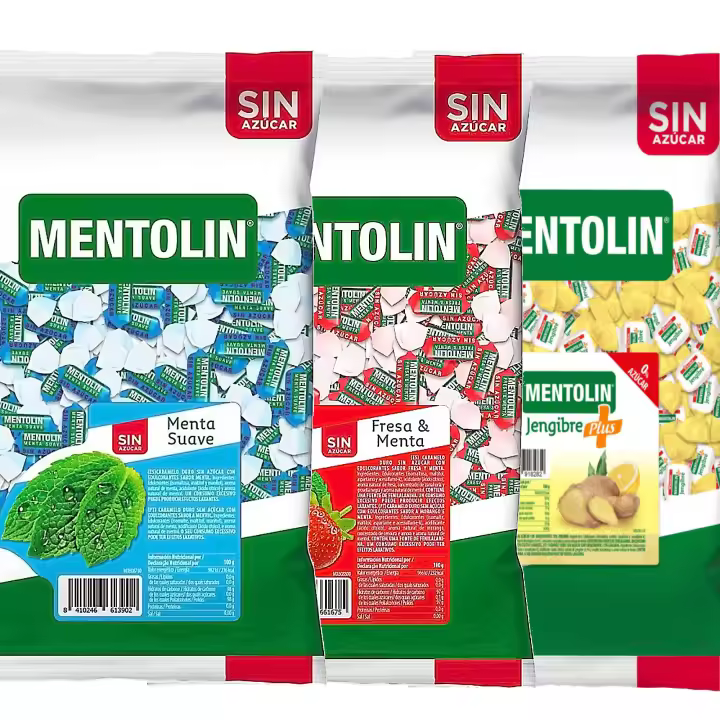 MENTOLIN PACK 3 Kg caramelos sin azúcar garganta Menta Suave & Fresa Menta & Plus Jengibre - 1